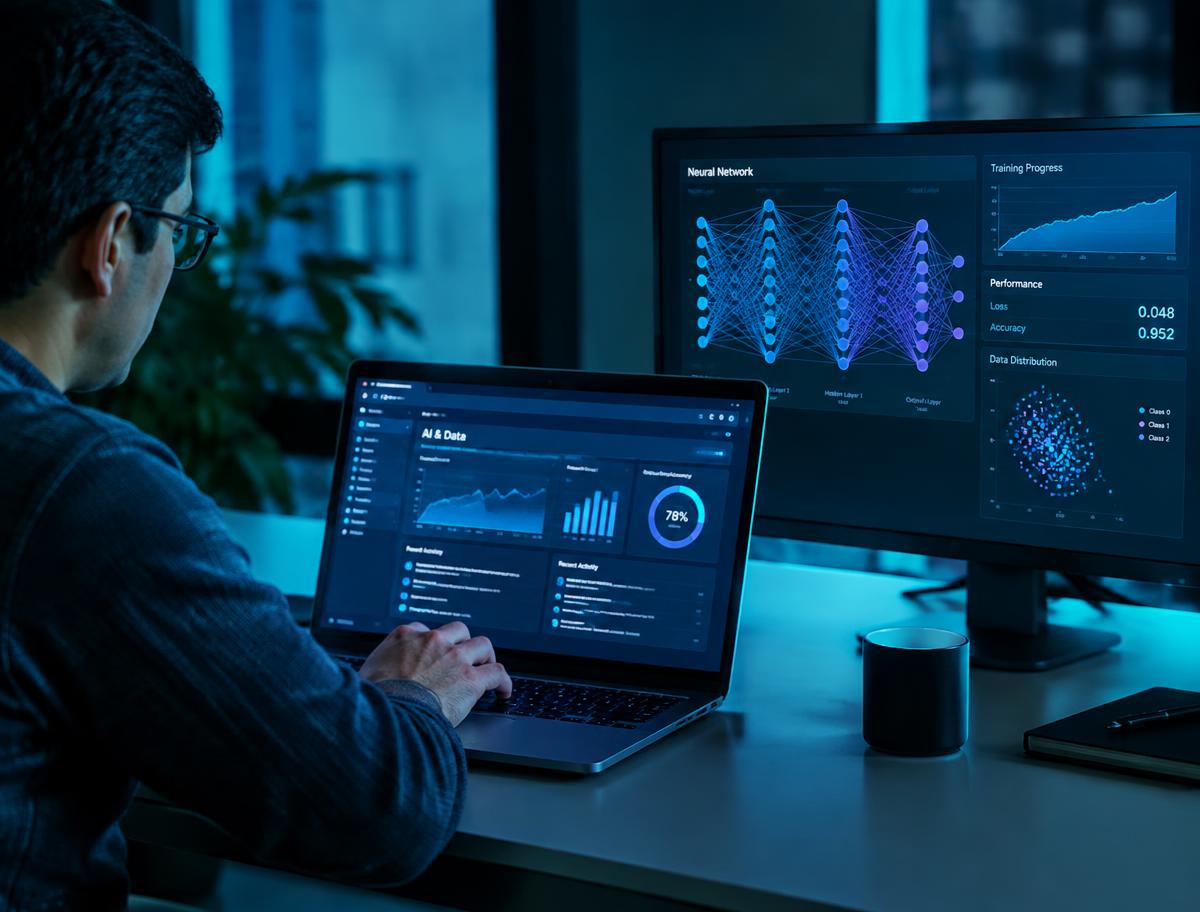 Learner working with AI and data visualisations